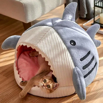 Warm Cat Beds Cartoon Shark Pet Cave Beds Sweet Kittens Basket Cushion Cat Pillow Mat Tent Puppy Nest Cave Pet Goods 5