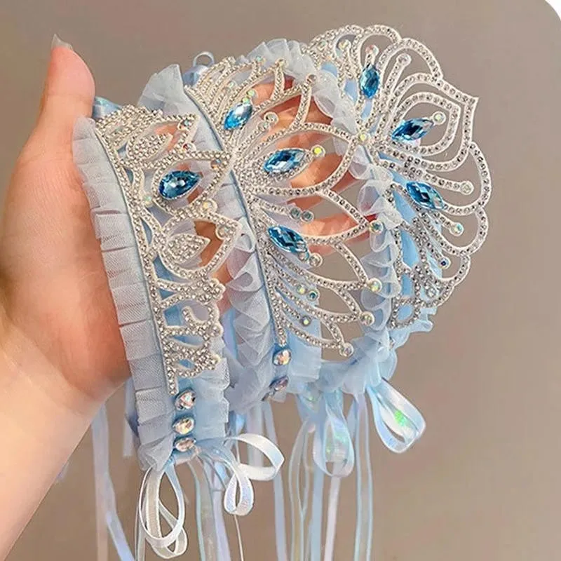 슈퍼 요정 얼음과 눈 헤어 밴드 어린 소녀 달콤한 공주 리본 머리 장식  소녀 메쉬 크라운 머리띠 머리 장식
