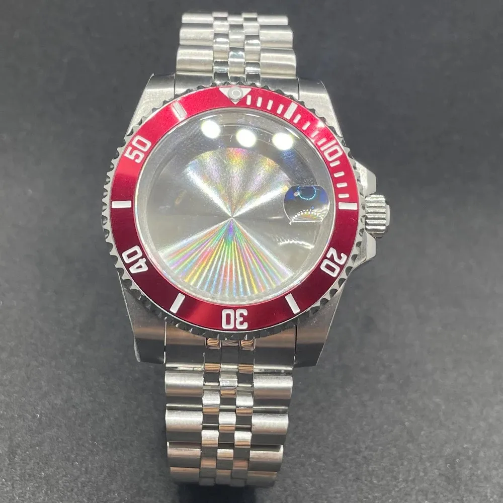 Elegant 40MM Stainless Steel Watch Case with Solid Bracelet and Glide Lock Clasp