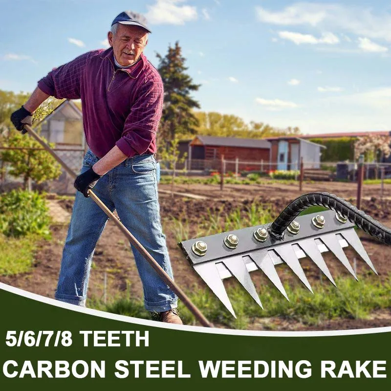 5/6/7/8 Teeth Carbon Steel Garden Weeding Rake Agricultural Nail Harrow Metal Harrow Farm Garden Weeding Tool 2