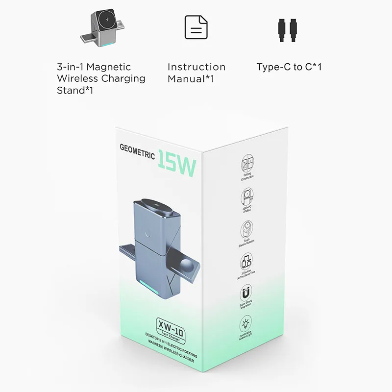 Support de chargeur sans fil magnétique rotatif Qi2 3 en 1 15 W pour iPhone 16 15 14 13 12 Max, iWatch, Airpods, station de charge rapide