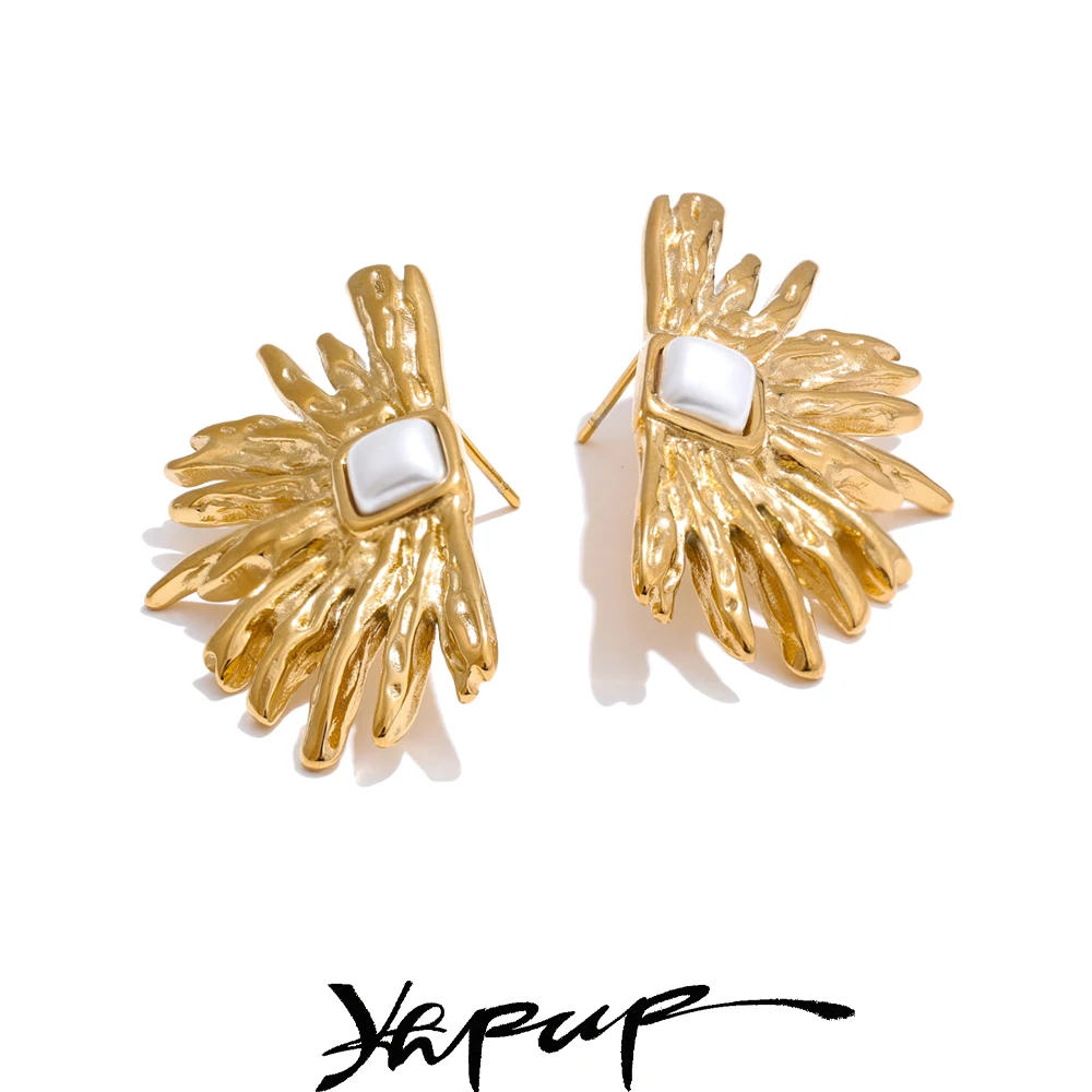 Yhpup Simulated Pearls Earrings Women Stainless Steel