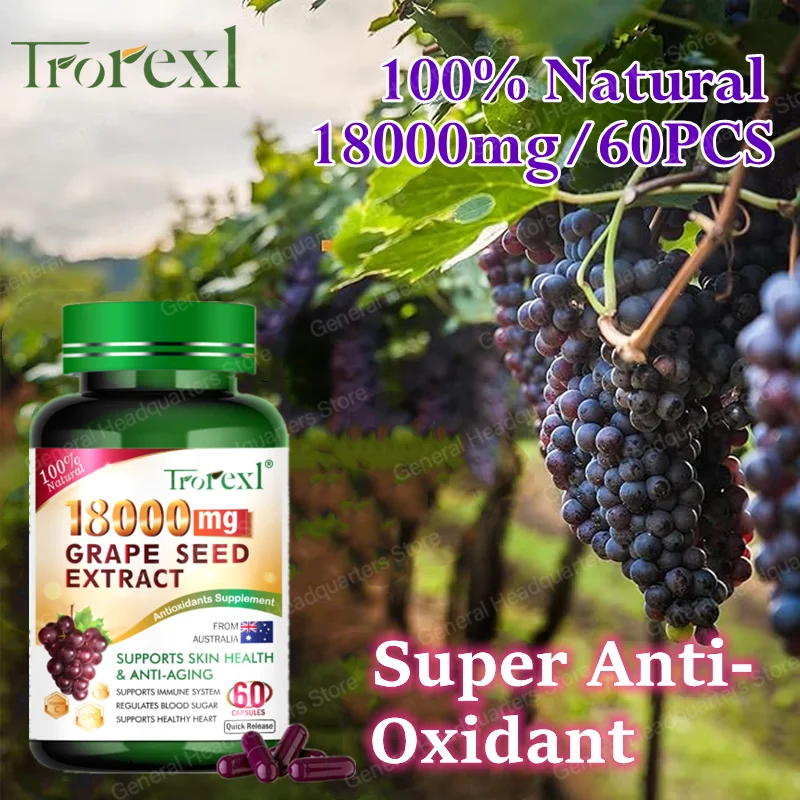 

Trorexl 60Pc Organic Grape Seed Extract Supplement 18000mg, proanthocyanidins to maximum health benefits,Non-GMO, All-Natural