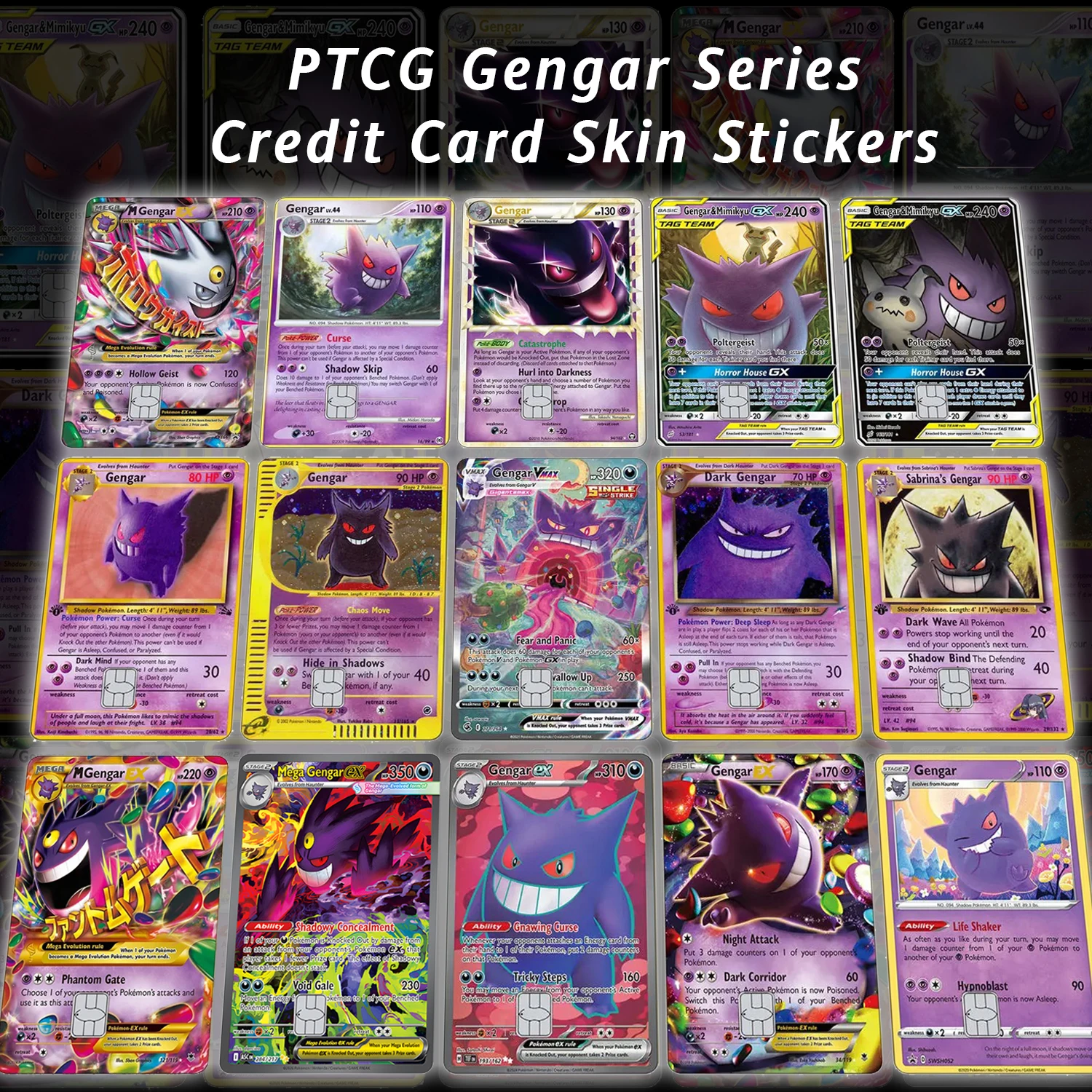 Pocket Monsters Aufkleber PTCG Gengar Serie Kreditkarten-Hautaufkleber für VISA JCB MasterCard und andere IC-Karten-Dekoration – Detail 4