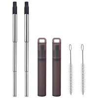 Eco-Friendly Collapsible Stainless Steel Straw Set with Case, Silicone Tip, and Cleaning Brush