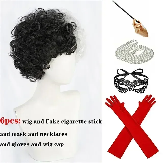 CRUELLA Deville De Vil Schwarz Weiß Mit Pony Kurze Bob Hitzebeständige Haar Perücke Cosplay Halloween Kostüm Party Perücke – Detail 3