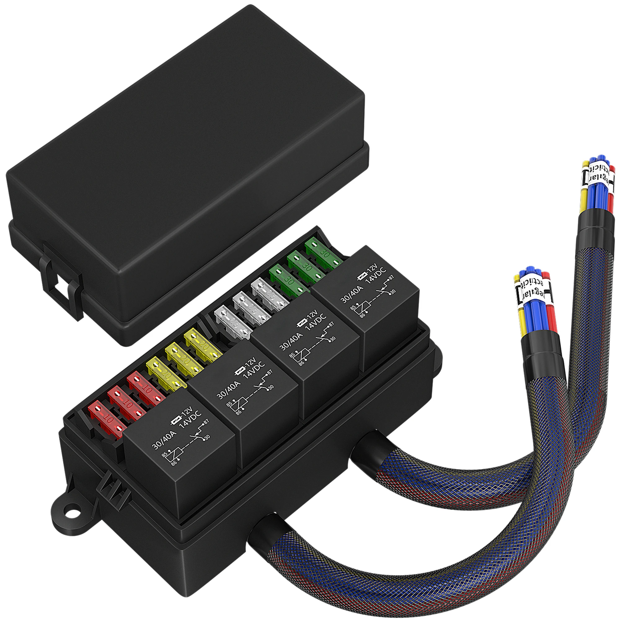 Bloque de caja de relé de fusibles impermeable de 12 V [6 soportes de relé  estilo Bosch] [6 soportes de fusibles ATC/ATO] caja de bloque de relé