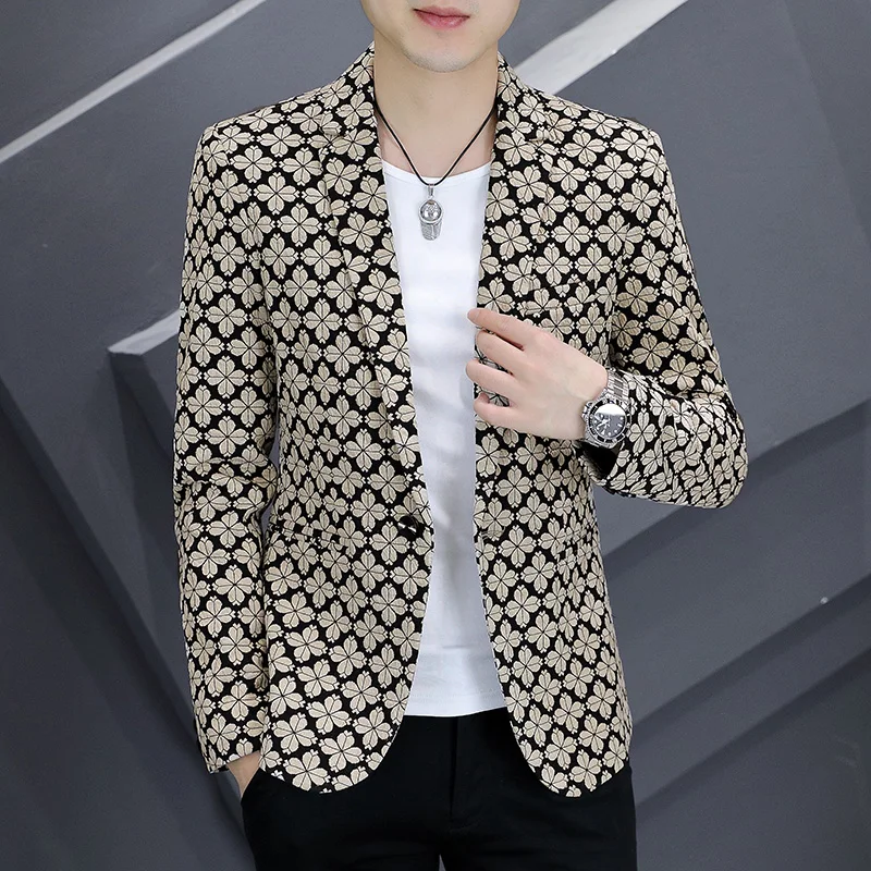 High Quality Blazer Men's British Style Elegant High Print Suit Coat Business Casual Gentleman Slim Fit Jacket 4