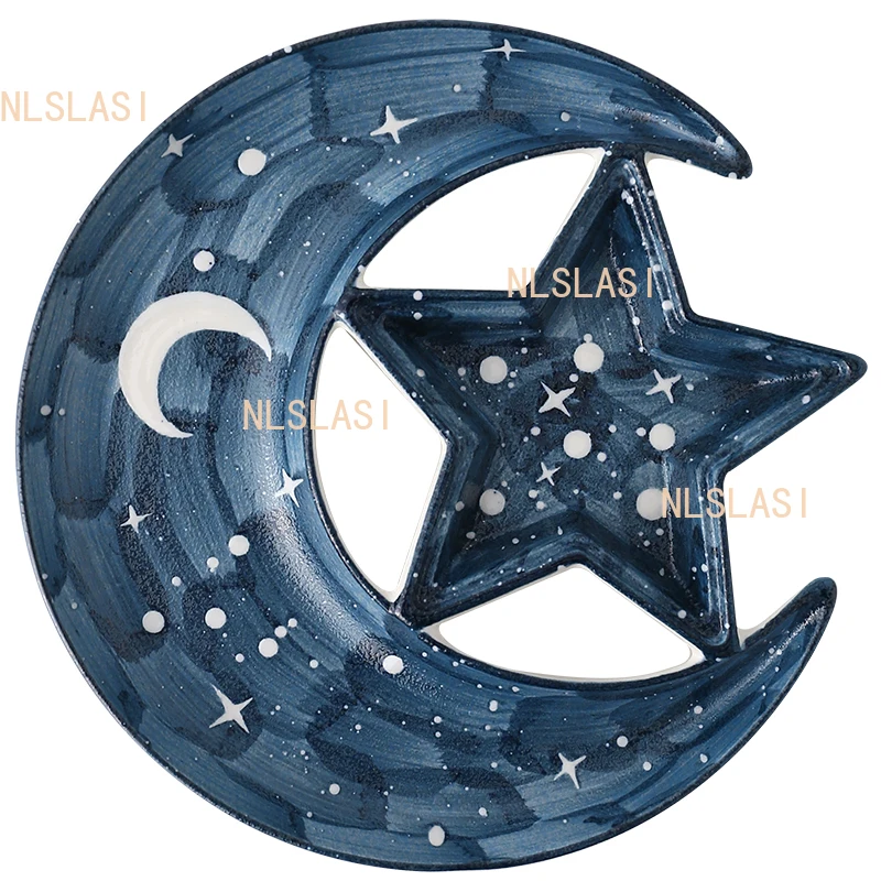 Ceramic Dumpling Dish Vinegar Dish, Star Shaped Japanese Tableware Creative Breakfast Dish Underglaze Color Craftsmanship