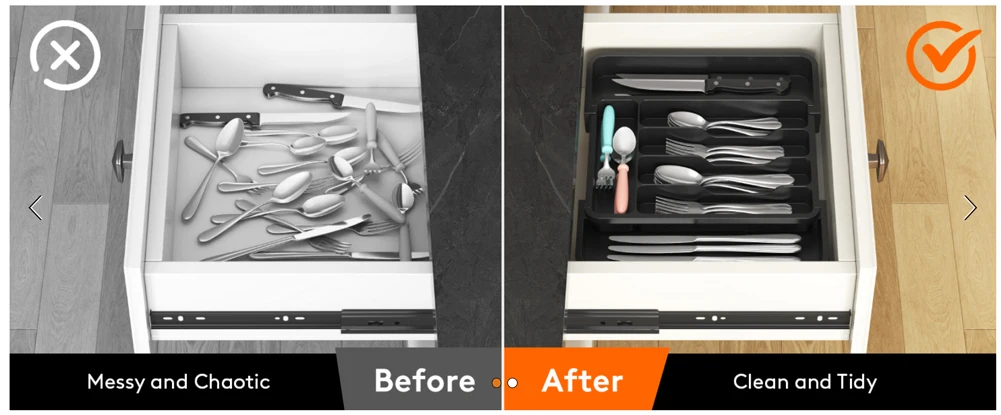 8 Grids Adjustable Kitchen Storage Organizer Tray – Plastic Multifunctional Drawer Organizer for Kitchen Counter Utensils