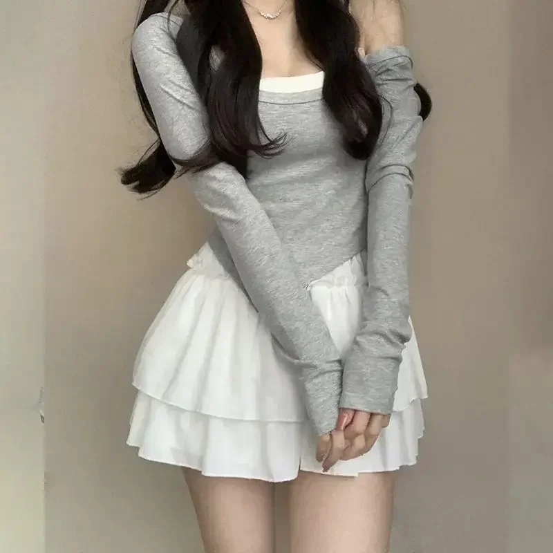 Summer Mini Pleated A-Line Skirt Adorable Flirty High Waist Ruffle Patchwork Lolita Ball Gown Y2K Korean Sweet Women's Clothing
