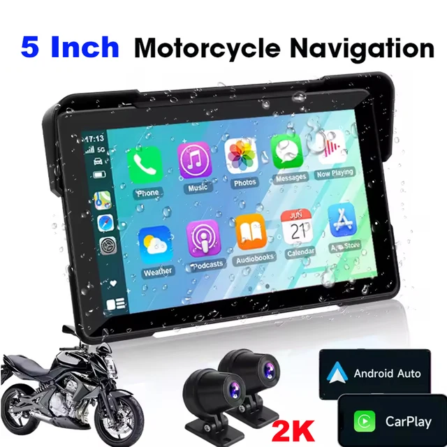 JIUYIN 2K 5 inch Recorder Motorcycle Multimedia GPS Navigation Wireless CarPlay Android Auto IP67 Waterproof Screen Bluetooth
