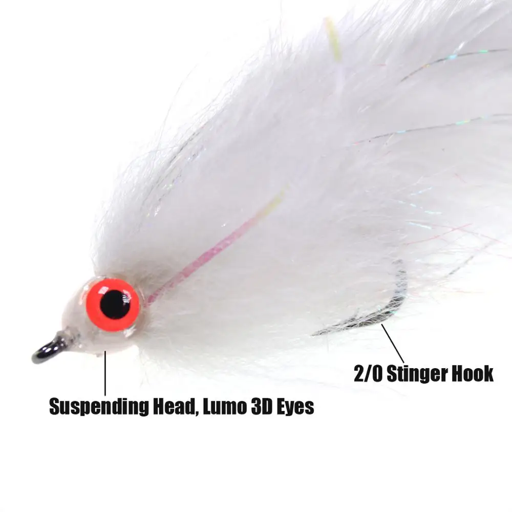 Wifreo #2/0 White Bait Fish Fly Suspending Streamer Flies Lure for Musky  Bass Baitfish Imitator Trout Fishing Flies - AliExpress