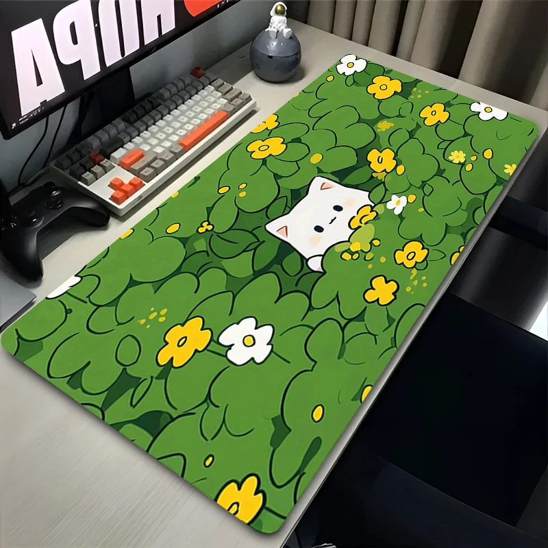 Large decorative black cat floral desk mat