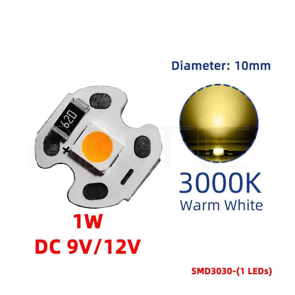 5pc DC LED Lichter Bord 1W 9V 12V Aluminium Lampe Platte 10mm DIY SMD3030 Perle einzigen Farbe Warm Weiß Natürliche Licht Rot Grün Blau – Detail 7