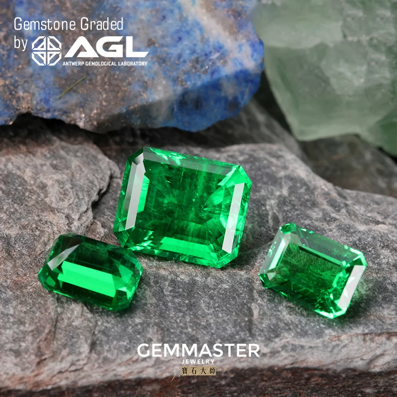 Emerald Cut Lab Grown Emerald VVS VS Green Gemstone Colombia Color Hydrothermal Lab With Certificate