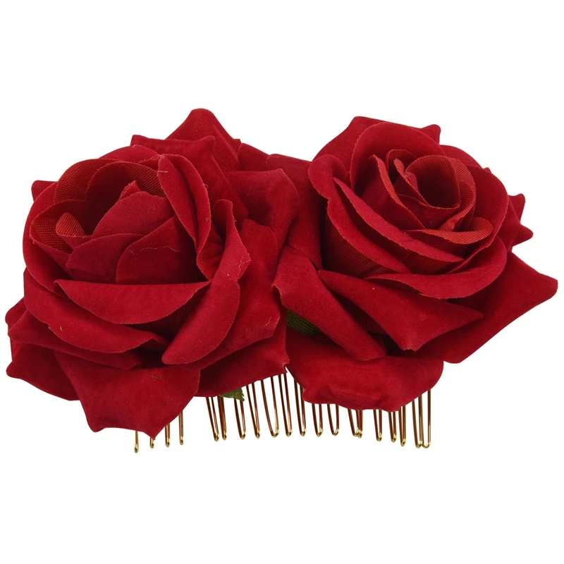 Rose Flower Hair Clip Slide Flamenco Dancer Pin Flower Brooch Lady Hair Styling Clip Accessories