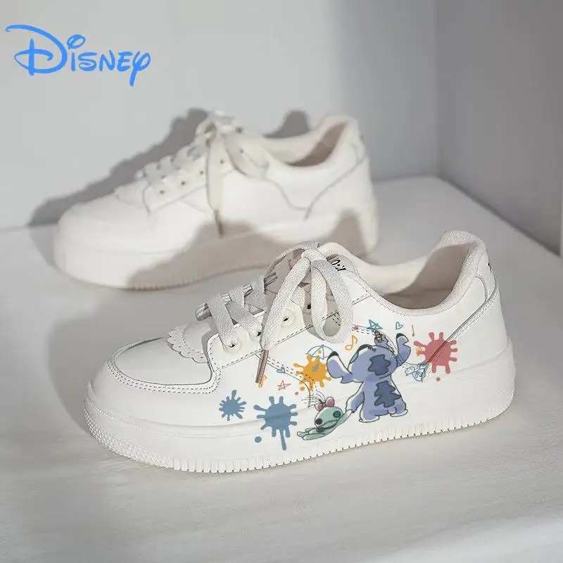 Disney Lilo & Stitch 3D Print Sport Shoes 2023 New Couple White Shoes Cartoon Tennis Shoes Fashion Casual Sneakers Size 35-40