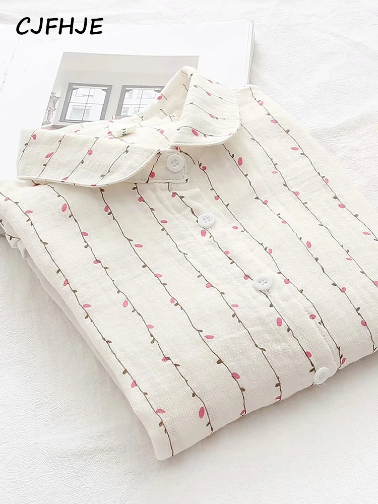 

CJFHJE Новинка, весенние женские двухслойные хлопковые рубашки, свободная повседневная мягкая блузка с длинным рукавом и цветочным принтом, Офисная Женская одежда, топы