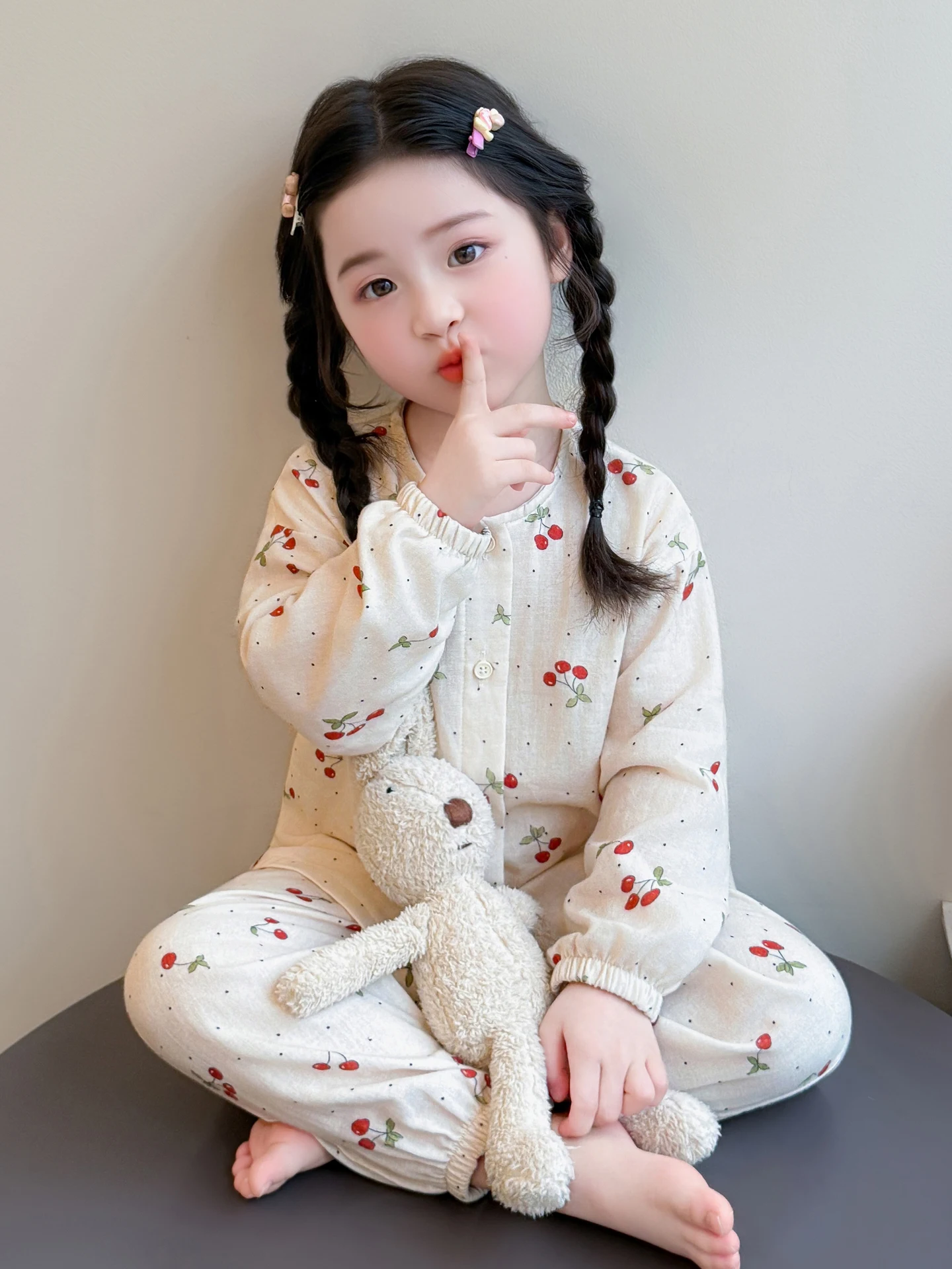 아동용 면 잠옷 여아 봄 가을 2026 신상 순면 홈웨어  에어컨 수트 여아용