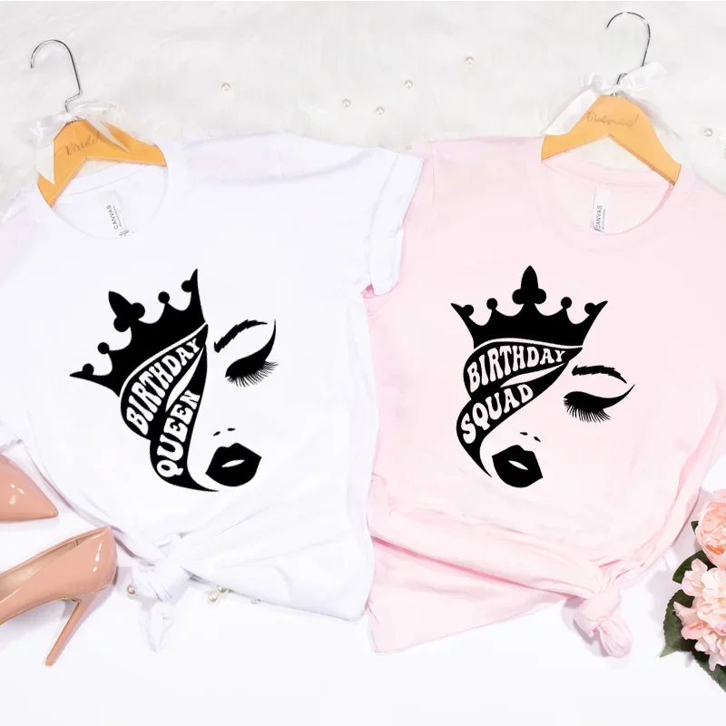 

Aesthetic T Shirts for Women Birthday Queen Tops Streetwear Birthday Party Tee Short Sleeve Girls Birthday Squad Party T-Shirt