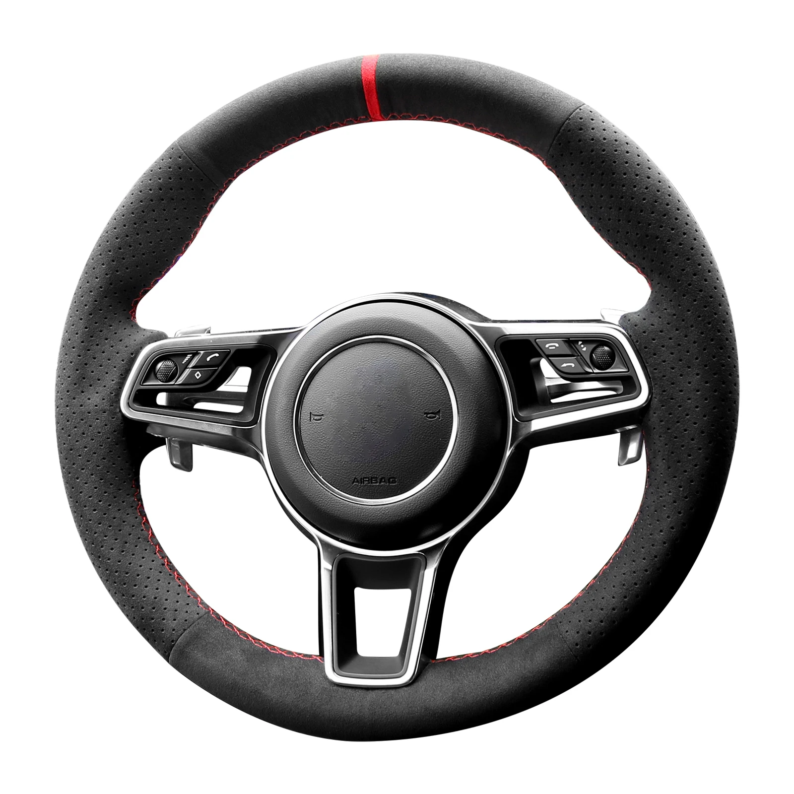 

Alfanxi Hand Stitch Alcantara Steering Wheel Cover Compatible with Porsche Macan Panamera Cayenne 718 911 2015-2023
