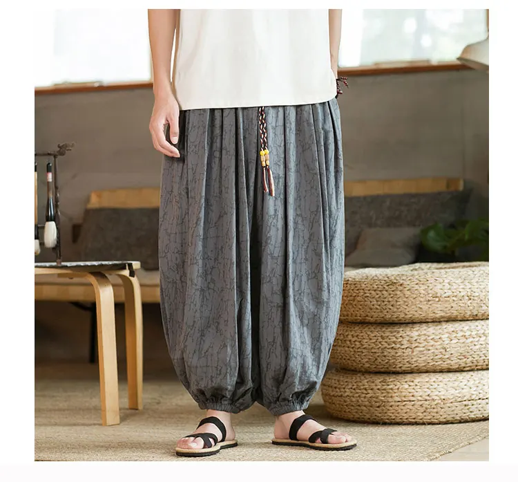 Description Picture 3 of itemPants Men Japanese Kimono Traditional Mens Cotton Linen Wide-leg Pants Japanese Samurai Casual Loose Hip Hop Men Yukata Trousers