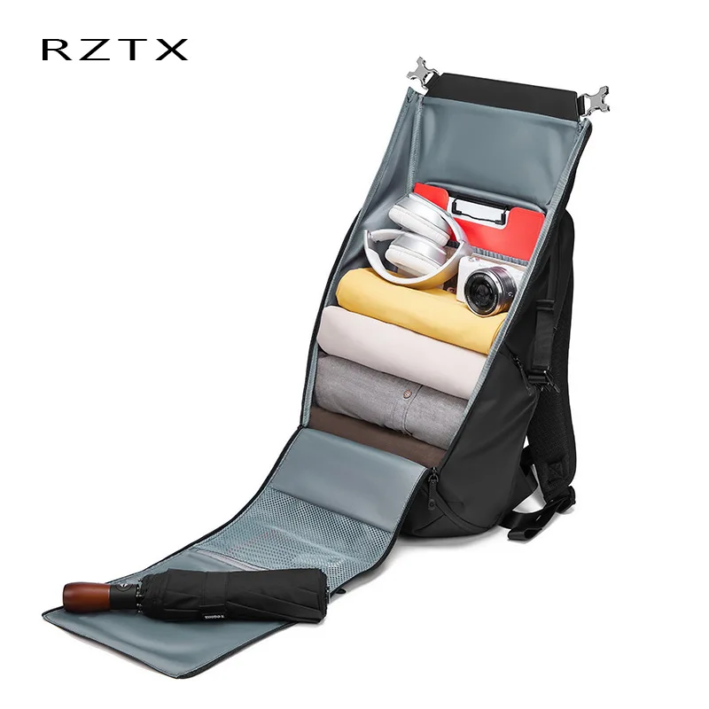 AOSBOS Zaino Rolltop Impermeabile Antifurto - 15-23L Espandibile - Per Uomo E Donna - Grigio - Con Tasca Per Laptop E Cinghia Trolley