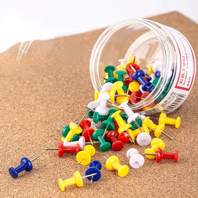 80PCS Push Pin Assorted Transparent Colorful Making Thumbtack Pins Cork Board Office School Stationery stationery buttons