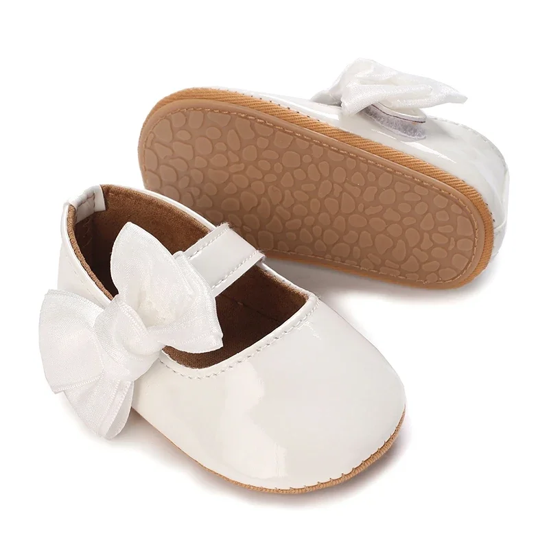 Baby Girls Princess Shoes Newborn Infant Solid Color Bowknot Soft Sole Non-Slip Flats Crib Shoes Toddler First Walkers