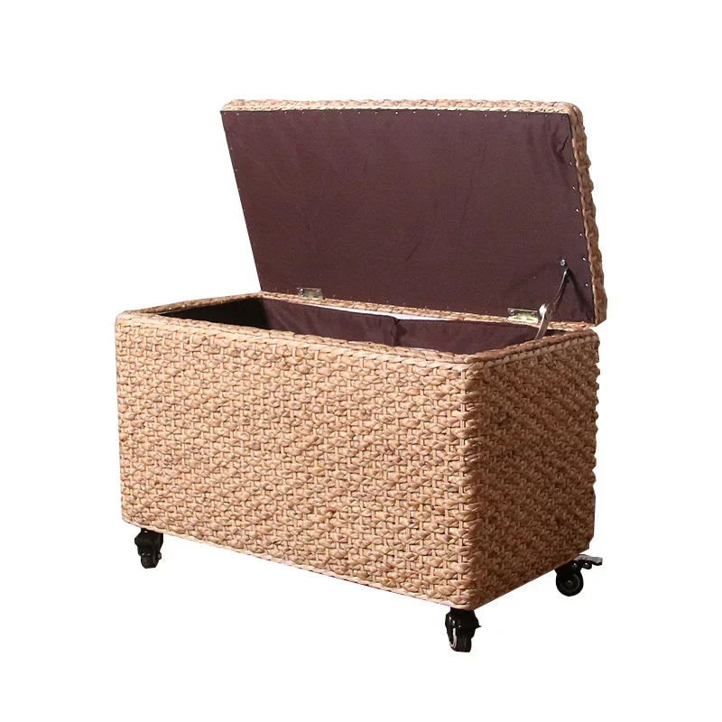 Multifunctional Rattan Woven Storage Box Large Capacity Flip Cover Clothing Case Shoe Changing Stool Convenient Pulley Step Seat 6
