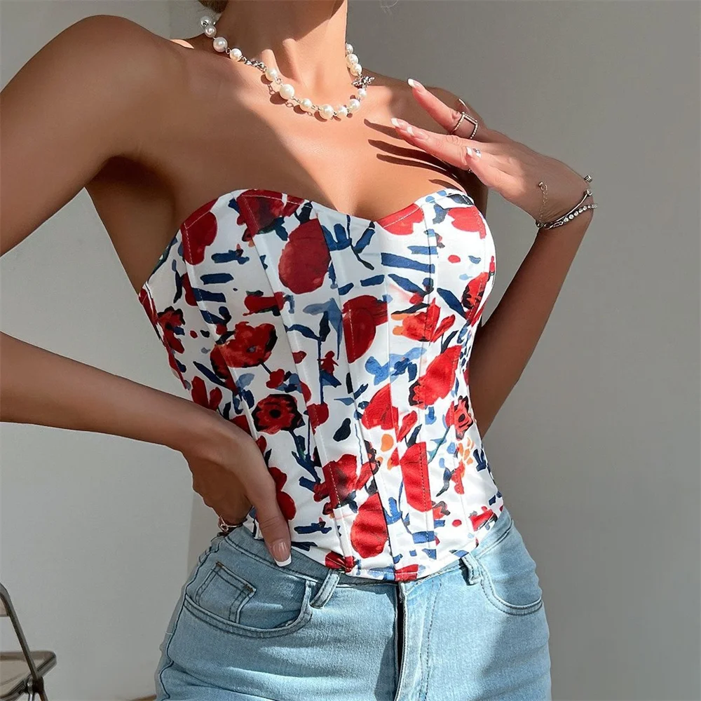 Instagram sexy Spice girls Shapewear backless beauty back wrap breast rhomboid fish bone waist vest wearing floral print