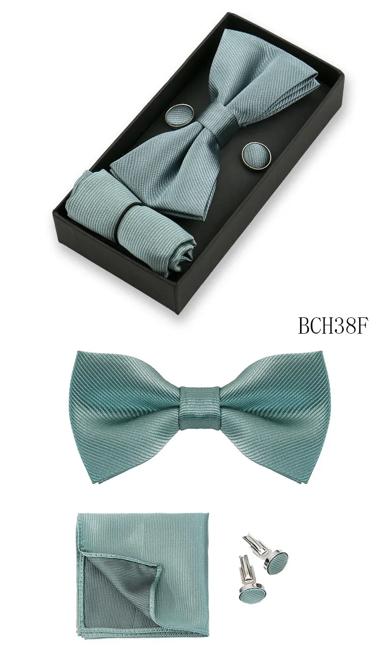 Klassische einfarbige Fliege für Herren, Schmetterlings-Bowknot, Einstecktuch, Manschettenknöpfe, Anzug, Fliege, Set, Bussiness-Accessoires, Geschenkbox – Detail 19