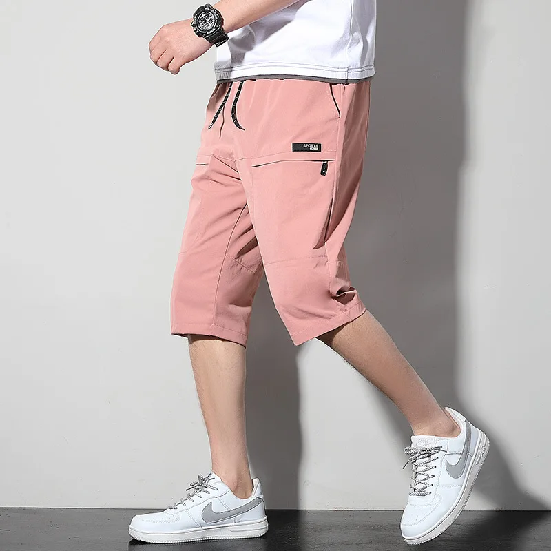 Plus Size Summer Men Sweatpants 3/4 Straight Loose Casual Cropped Trousers Breathable Cool Calf-Length Short Capris Pants 8Xl