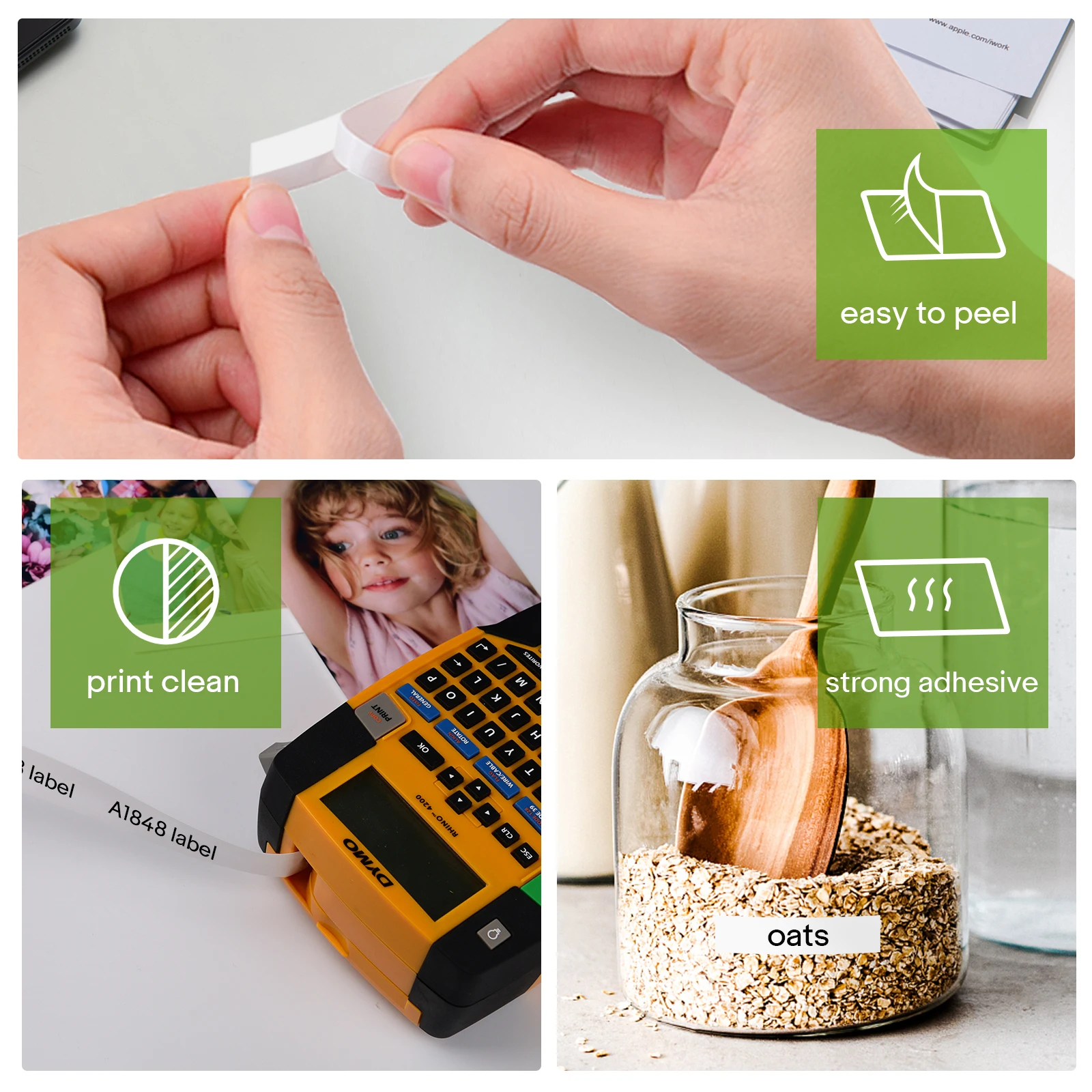 Dymo Rhino 18488 18489 12mm용 흰색 IND 유연한 나일론 라벨 테이프에 검정색 5개