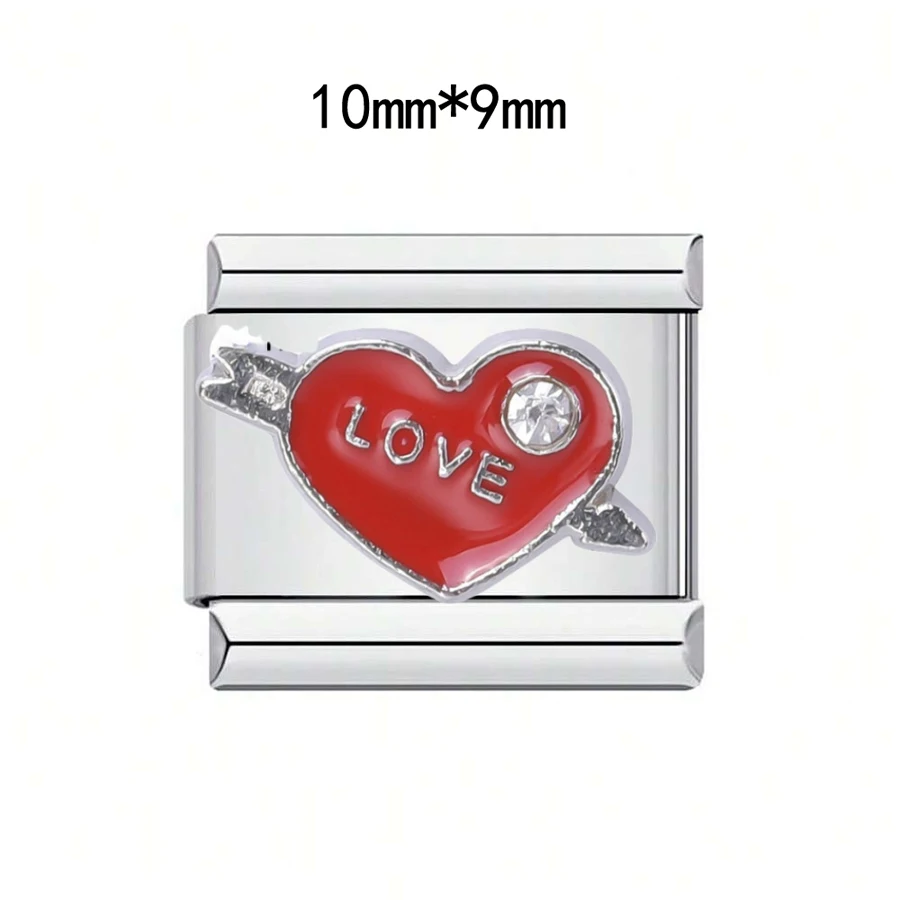 1PC DIY Edelstahl Italienische Charm Links Fit Für 9mm Armbänder Frauen Männer Schmuck Machen Zubehör Herz Liebe CZ strass – Detail 22