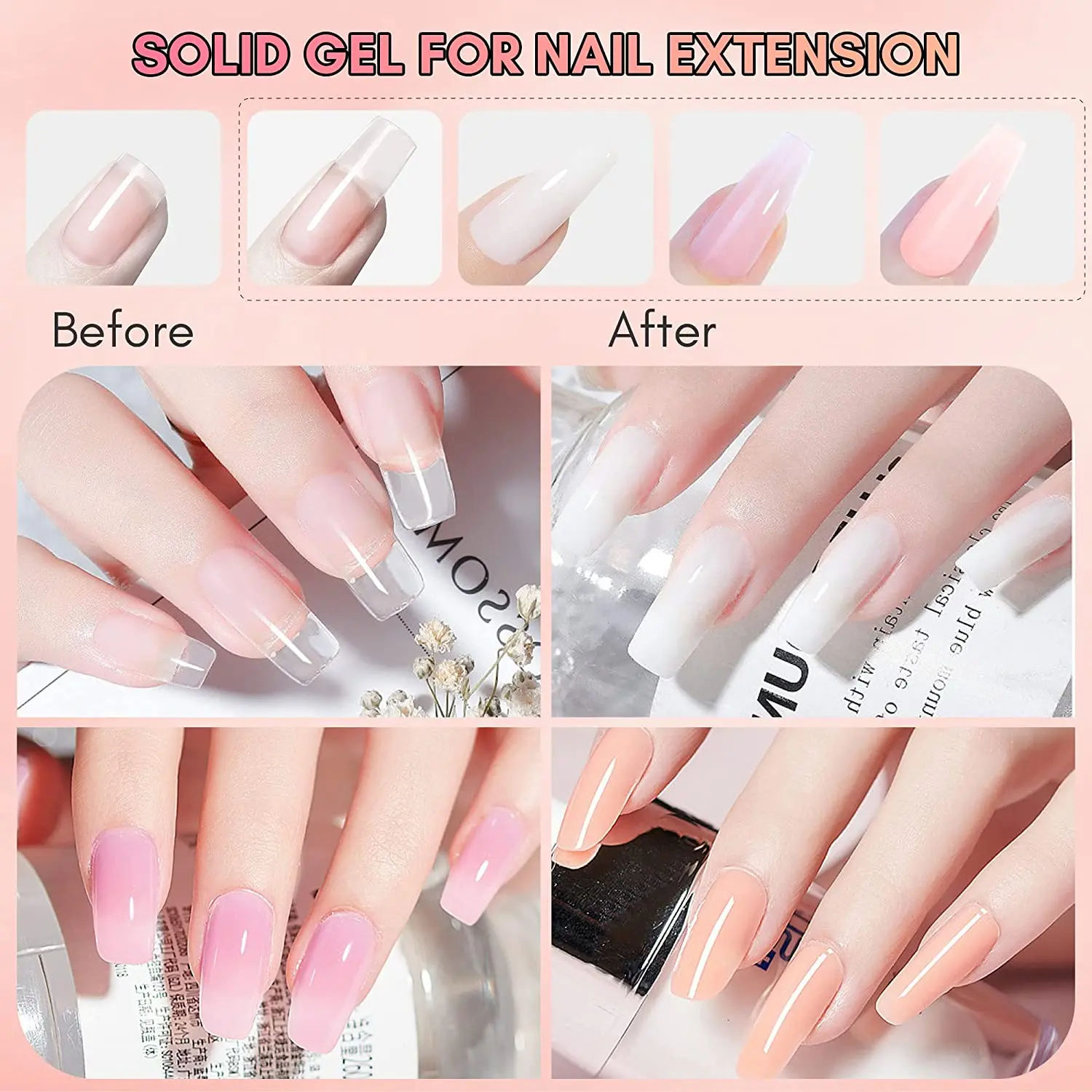 Nail Gel Nail Extension Gel Makartt Solid Builder Nail Gel Kit for Nail Extension,All in One Hard Gel Kit with Base Top Coat UV LED Lamp