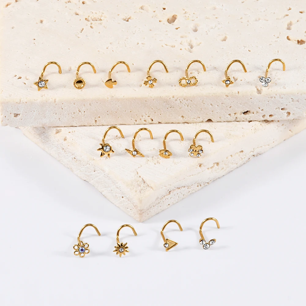 1 قطعة الصلب الجراحية 18K مطلية بالذهب الملتوية ال...