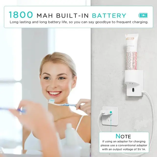 Wall Mount Automatic  Toothpaste Dispenser Sensor Operated 4 Stage Pump USB Rechargeable White Detachable For  Easy Cleaning 4