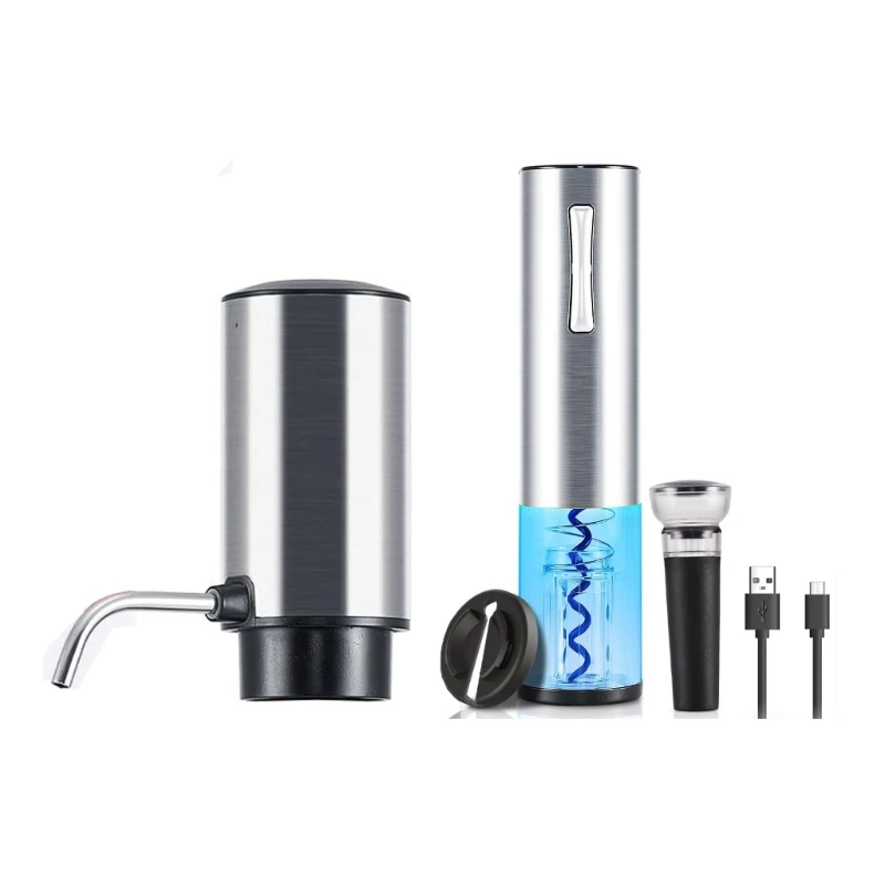 Wine Bottle Opener Fast Electric Corkscrew Electric Wine Aerator Set Stainless Steel Texture for Parties and