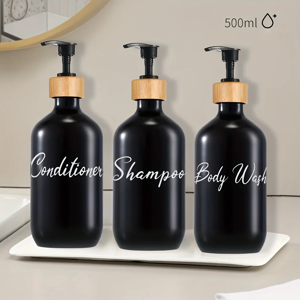 Description Picture 6 of item3pcs Plastic Soap Dispenser Set Countertop Lotion Bottle Bathroom Refillable Empty Bottle for Shampoo Body Wash Hair Conditioner