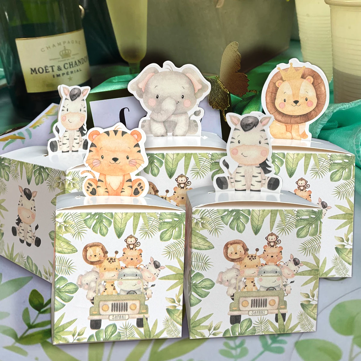 7 Stücke Tier Süßigkeiten Boxen Karton Tiger/Löwe/Affe Geschenke Box Für Kinder Dschungel Safari Alles Gute Zum Geburtstag Party Süßigkeiten Verpackungen Liefert