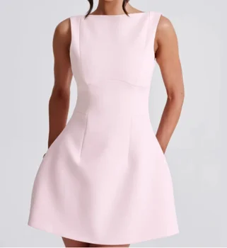 Mini abiti senza maniche da donna eleganti Temperamento di moda Semplice abito corto a trapezio Abiti dolci e freschi Estate Nuova femmina