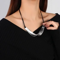Amorcome Vintage Short Pendant Leather Necklace Irregular Metal Women Chains on the Neck Suspension Collar Statement Jewelry