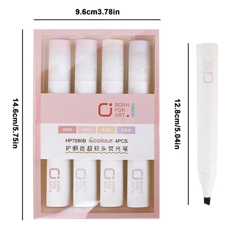 파스텔 하이라이터 펜, 미적인 하이라이터, 다양한 색상, 건조, 빠른 하이라이터 마커, 블리드 없음, 4 개/세트