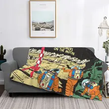 

Explore On The Moon Adventure Of Tintin Blanket For Room Decor Cozy Flannel Blankets and Throws Gifts For Friend