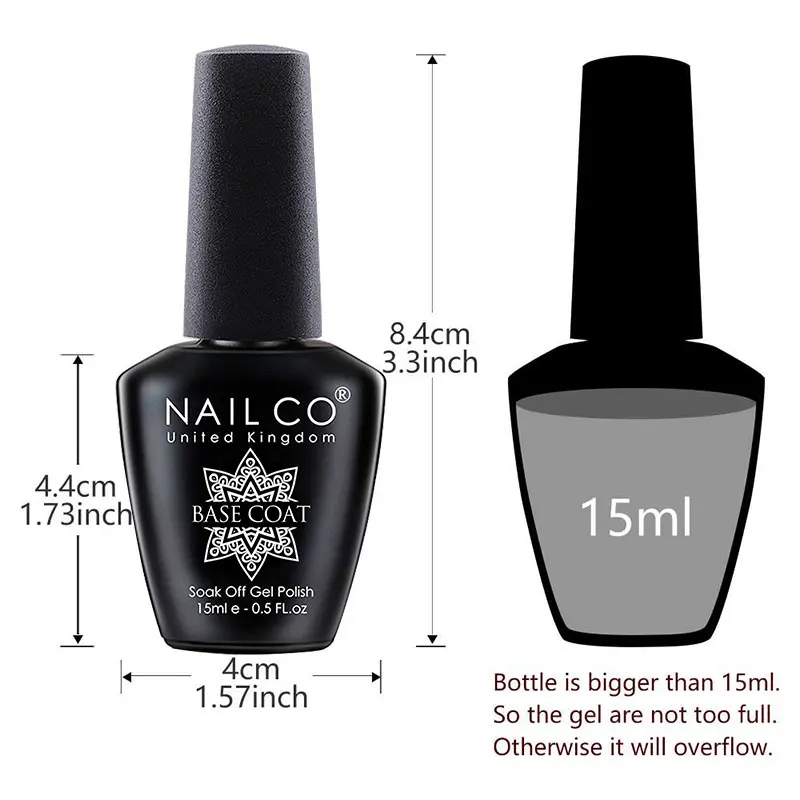 NAILCO 15ml Top Coat Base Coat Gel Nail Primer Gel Remover Nail Art Semi Permanent Lacquer Varnish Hybrid Nail Supplies 5