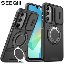 Enhanced Armor Case with Ring Holder and Slide Camera Protector Cover - Galaxy A27 (Black)