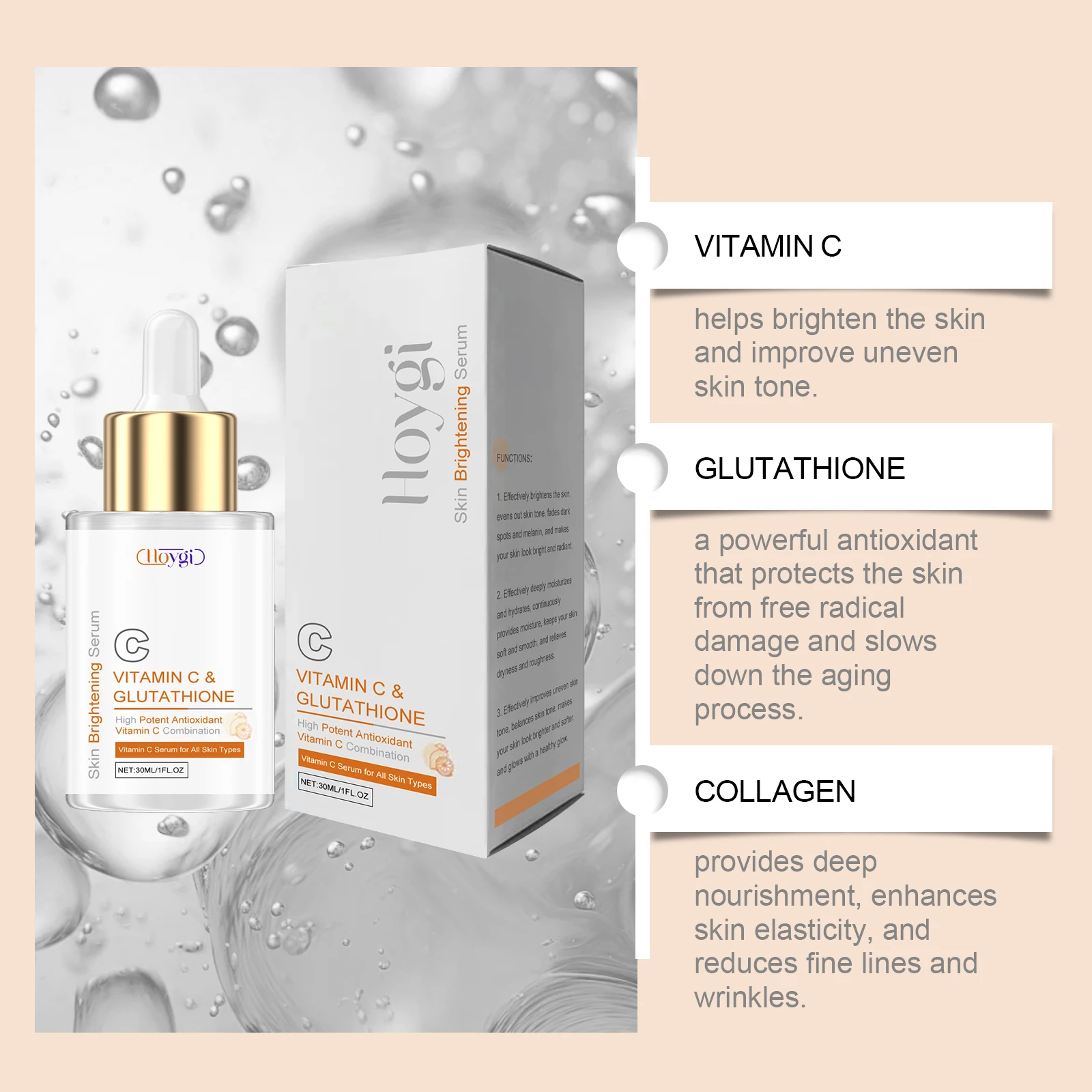 Vitamin C Facial Essence Glutathione Fade Dark Spot Lifting Firming Moisturizing Smoothing Rejuvenating Brighten Skin Care 4