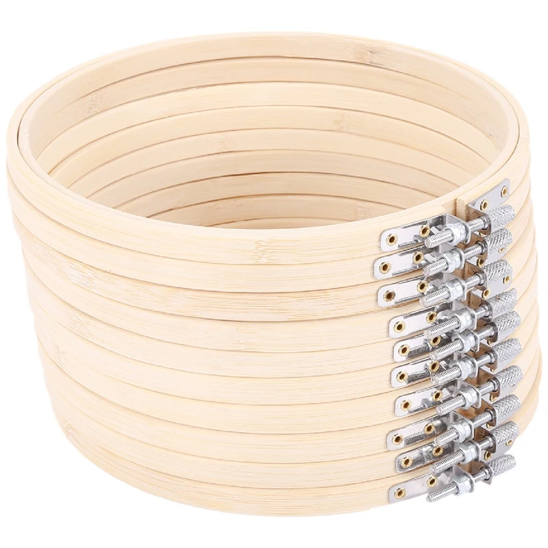 AAAC-10 Pieces 6.7Inch 17Cm Round Wooden Embroidery Hoops Set Bulk Adjustable Bamboo Circle Cross Stitch Hoop Ring